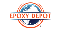 Epoxy Depot logo with orange text over a blue globe and orange ring