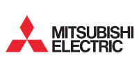 Mitsubishi Electric logo with red geometric emblem and black text on white background