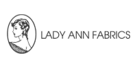 Lady Ann Fabrics logo with a black line-art portrait and text on a white background