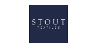 Stout Textiles logo on a dark blue square with white text