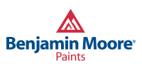 Benjamin Moore Paints logo: red triangle over the name in blue font with