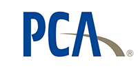 PCA logo, blue letters with tan arch, registered trademark symbol.